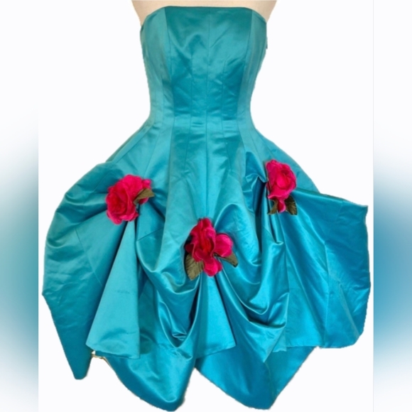 betsey johnson blue silk dress Women's Sweet Satin Swing Dress in Blue | Size Large